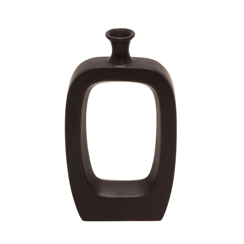 Cer, 14" Vase W/cutout, Black image number 0