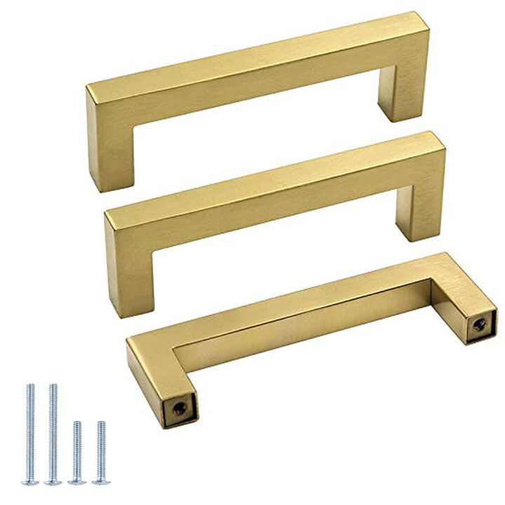 Goldenwarm Gold Drawer Pulls Furniture Hardware Cabinet Handles - LSJ12GD96 Modern Square Kitchen Cupboard Drawer Knobs 3.75 Inc