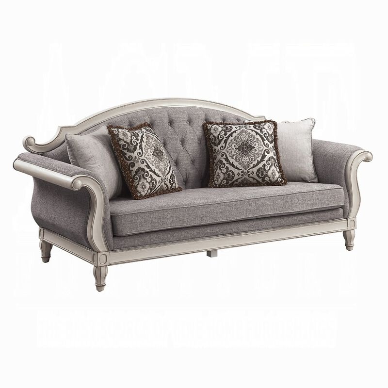 Fil Classic Sofa with 4 Pillow, Button Tufting, Antique White Trim 88 Inch image number 0