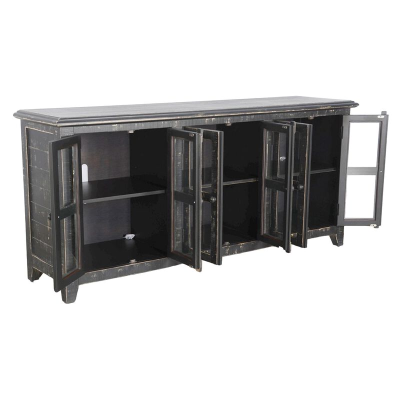 Rena TV Media Entertainment Console with Shelves, 70 Inch Rustic Black - Benzara