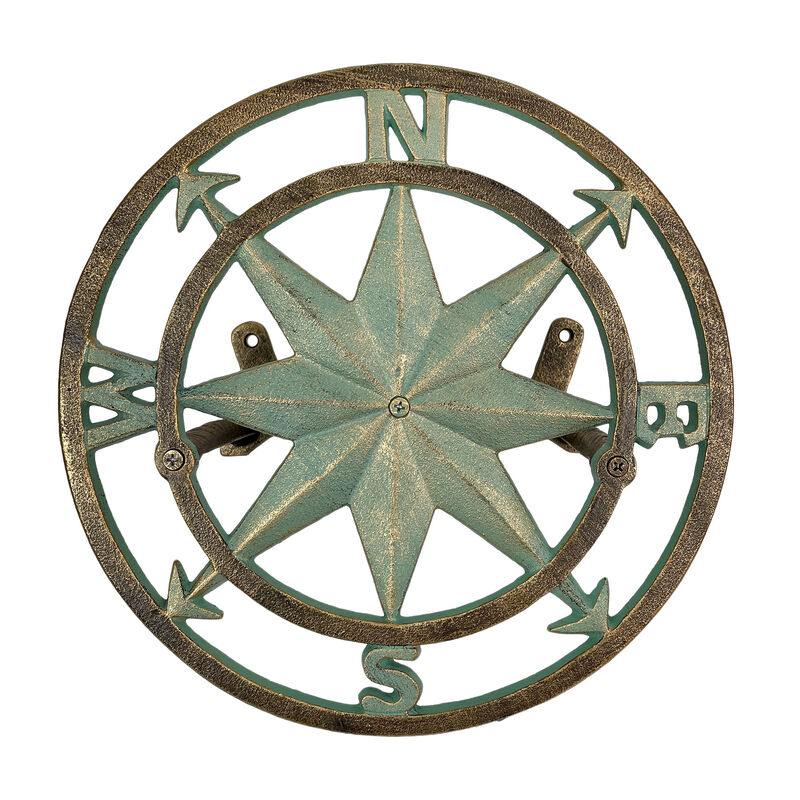 Cast Iron Compass Wall Mounted Decorative Hanging Garden Hose Holder image number 1