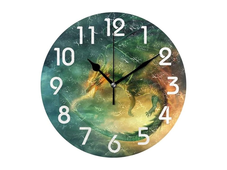 Pretty Fairy Sky Flying Green Dragon Wall Clock 10 Inch Silent Non Ticking