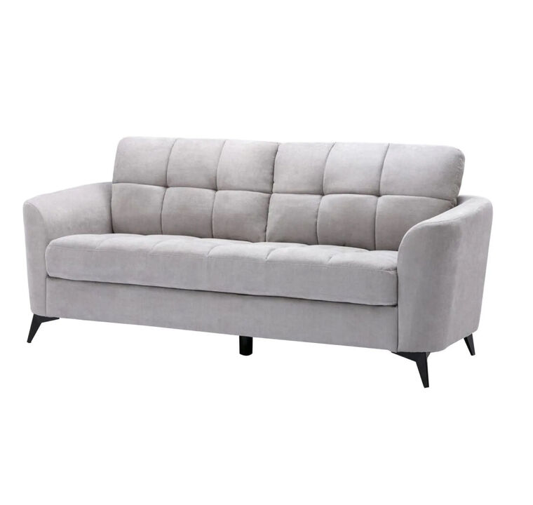 Odin 79 Inch Modern Sofa, Tufted Cushions, Light Gray Linen Fabric Upholstery-Benzara