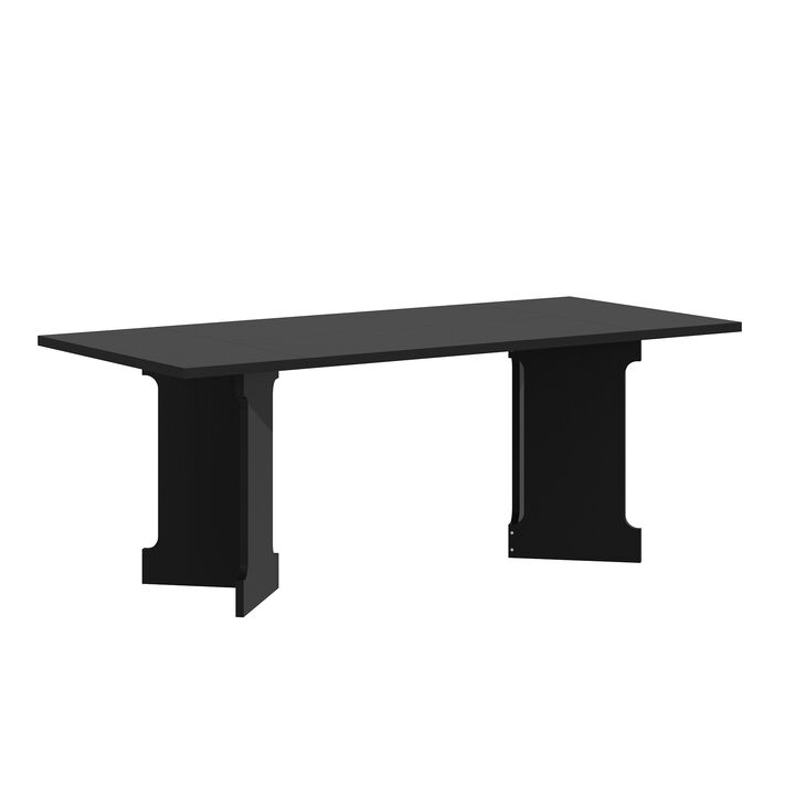 FUFU&GAGA Modern Solid Wood Grain Dining Table with Thickened Tabletop & Hollow Legs, Heavy-Duty Construction (78.7 in. L x 35.4 in. W x 29.9 in. H, 88.2 lbs), Full Wood Tone