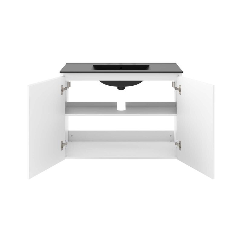 Modway Bryn 36" Modern Wood/Ceramic Wall-Mount Bathroom Vanity in Gray/Black image number 4