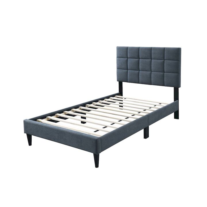 Poundex Adjustable Headboard Twin Bed Frame in Brushed Linen Charcoal