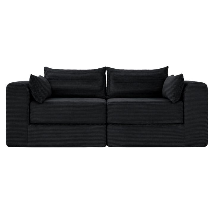 Teguck 71 Inch Corduroy Modular Loveseat Block Sofa