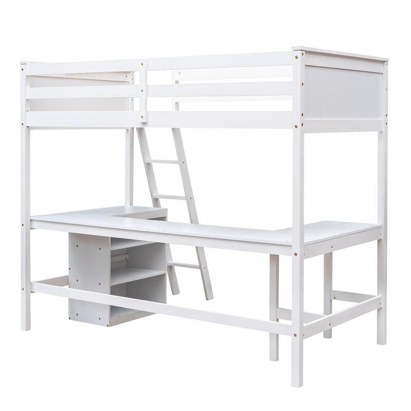 Merax Loft Bed with Shelves and Desk