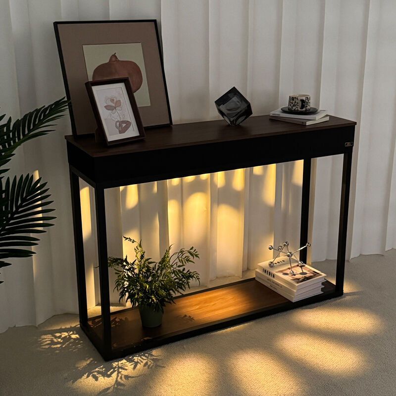 2 Tiers Modern Console Sofa Table with USB and Bluetooth Speaker Entryway Table image number 2