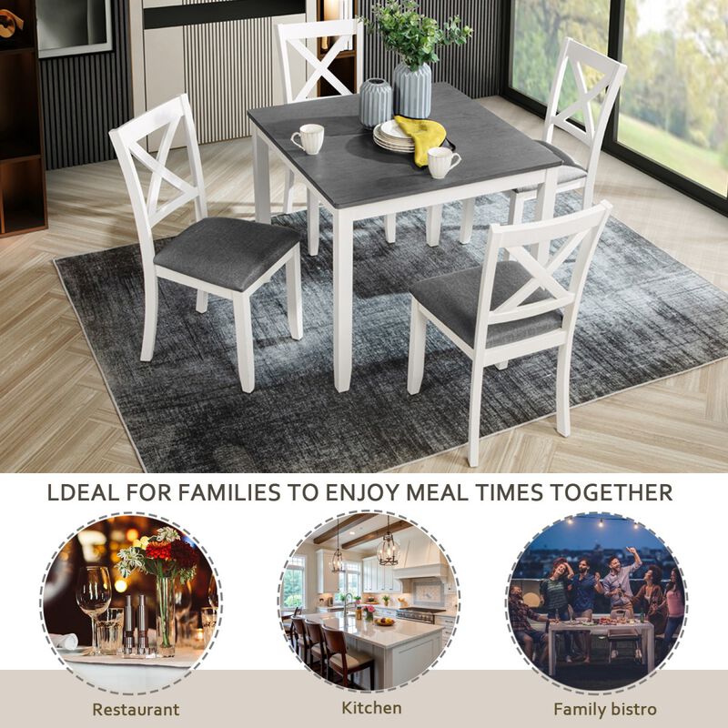 5 Piece Wooden Dining Table Set with 4 Chairs, square dining table set for 4, modern dining table set for kitchen, dining room table set image number 6