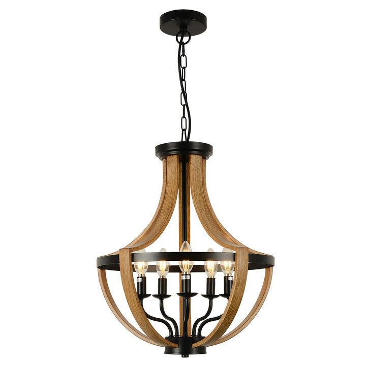 ELEMENT ACE 5-Light Farmhouse Industrial Chandelier Vintage Geometric Frame Adjustable Height Ceiling Light Fixture for Dining Room Foyer Kitchen Hallway Bathroom