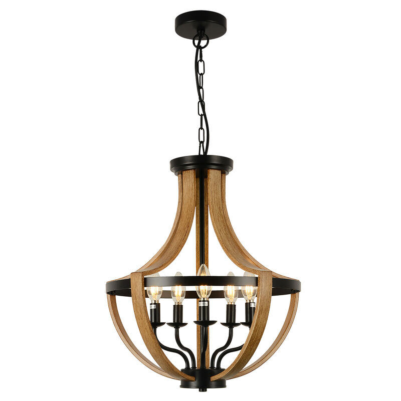 ELEMENT ACE 5-Light Farmhouse Industrial Chandelier Vintage Geometric Frame Adjustable Height Ceiling Light Fixture for Dining Room Foyer Kitchen Hallway Bathroom image number 0