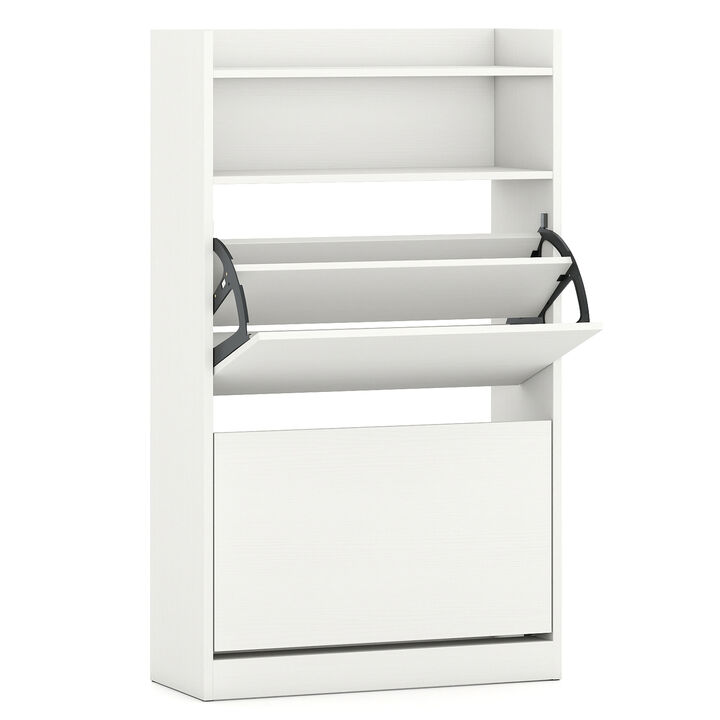 Hidden Shoe Rack Cabinet with 2 Flip Drawers and Customizable Shelving-White