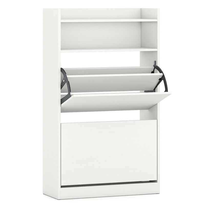 Hidden Shoe Rack Cabinet with 2 Flip Drawers and Customizable Shelving-White image number 0