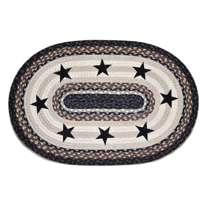 Earth Rugs Op-313 Black Stars Oval Patch 4 Feet X 6 Feet