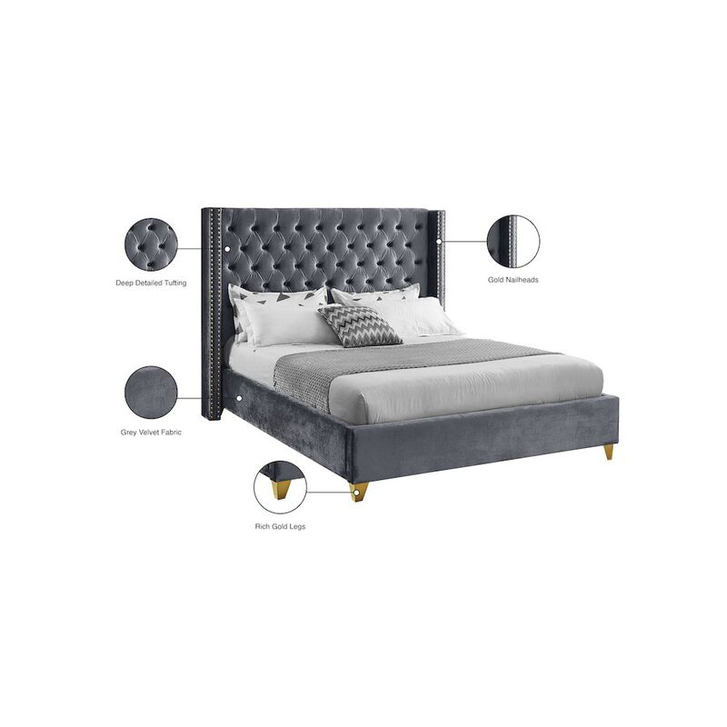 Meridian Furniture Barolo Grey Velvet King Bed