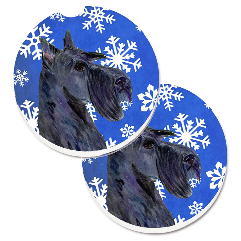Caroline's Treasures Scottish Terrier Winter Snowflakes Holiday Set of 2 Cup Holder Car Coasters SS4667CARC, 2.56, Multicolor image number 0