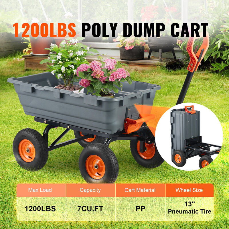 Outdoor Garden Utility Cart with Poly Dump Bed, Steel Frame and Easy Pull Handle-Grey image number 2