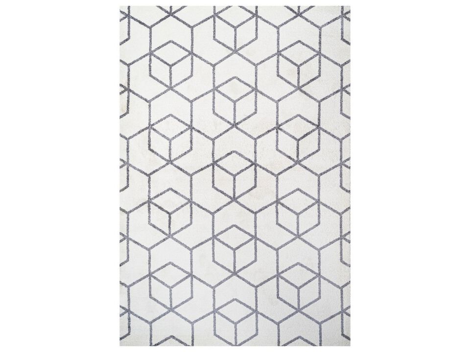 Tumbling Blocks Modern Geometric Light Gray/White 8 ft. x 10 ft. Area Rug