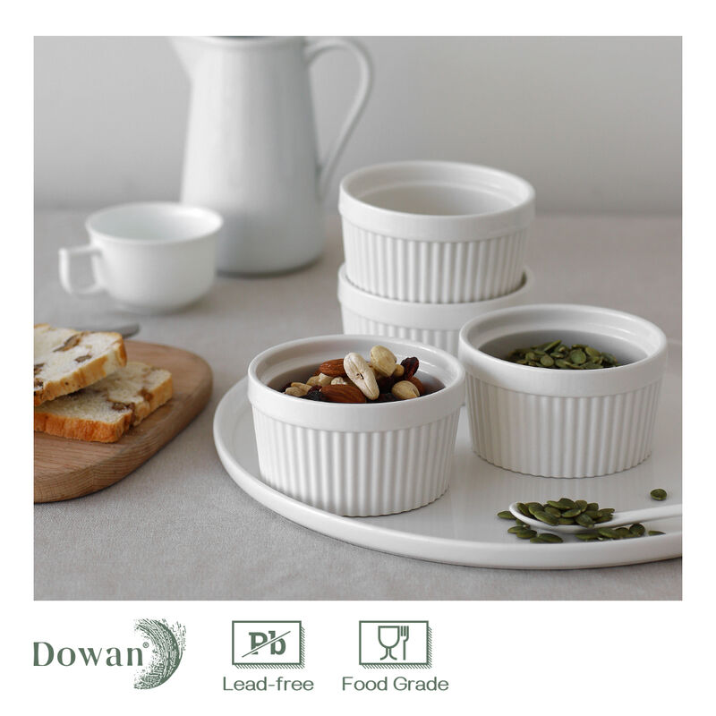 DOWAN 8 Oz Ramekins - Ramekins for Creme Brulee Porcelain Ramekins Oven Safe, Classic Style Ramekins for Baking Souffle, Set of 6, White