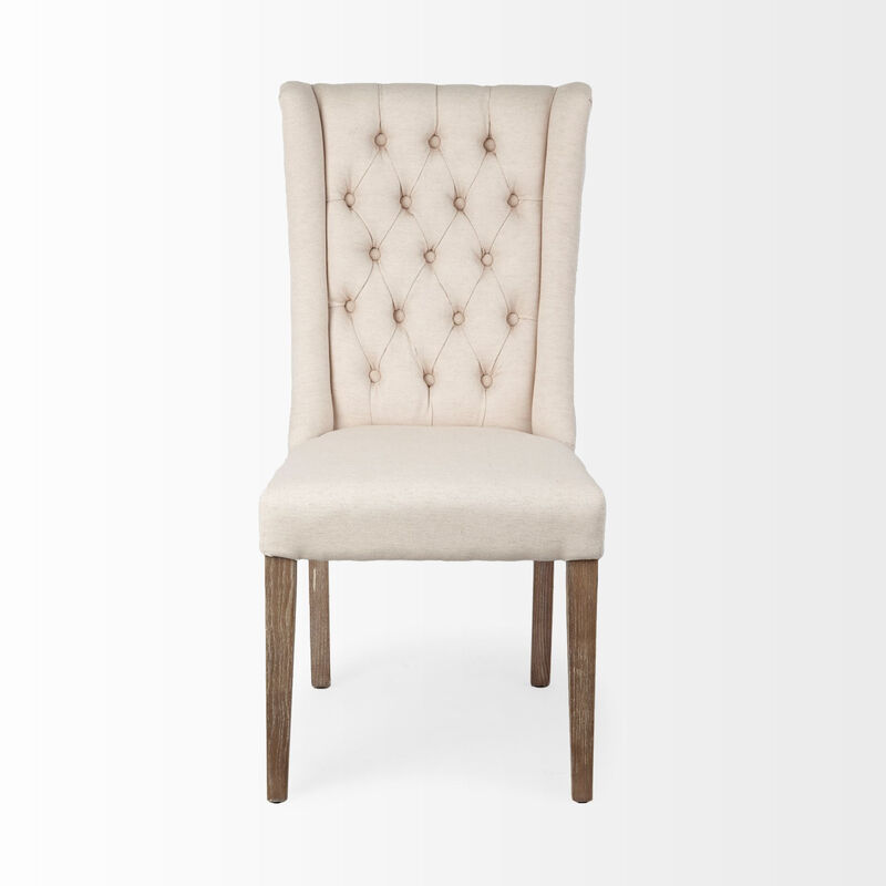 Tufted Linen Upholstered Wing Back Dining Chair, Elegant Side Chair for Dining Room