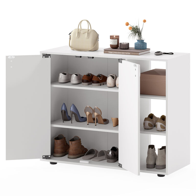 Entryway 3-Tier Shoe Cabinet with Doors and Customizable Open Shelves image number 3