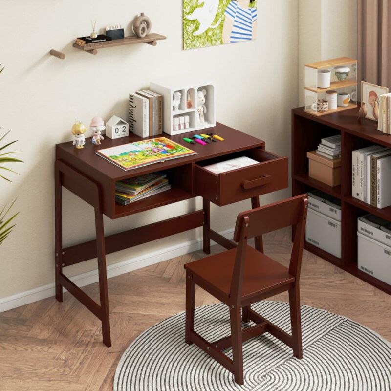 Hivvago Kids Desk and Chair Set with Storage Drawer and Hutch