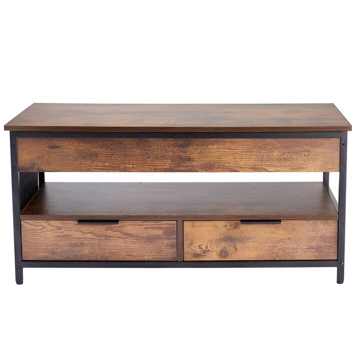 Coffee Table with Charging Station & USB & LED Light for Living Room