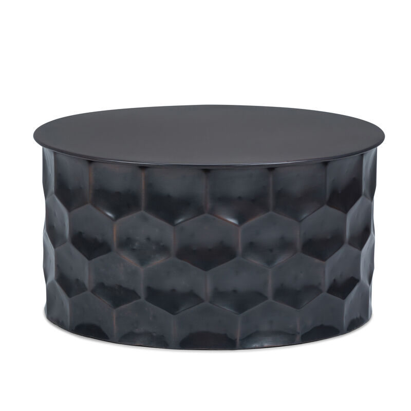 Whitney Industrial 31 inch Wide Metal Storage Coffee Table in Antique Bronze, Fully Assembled