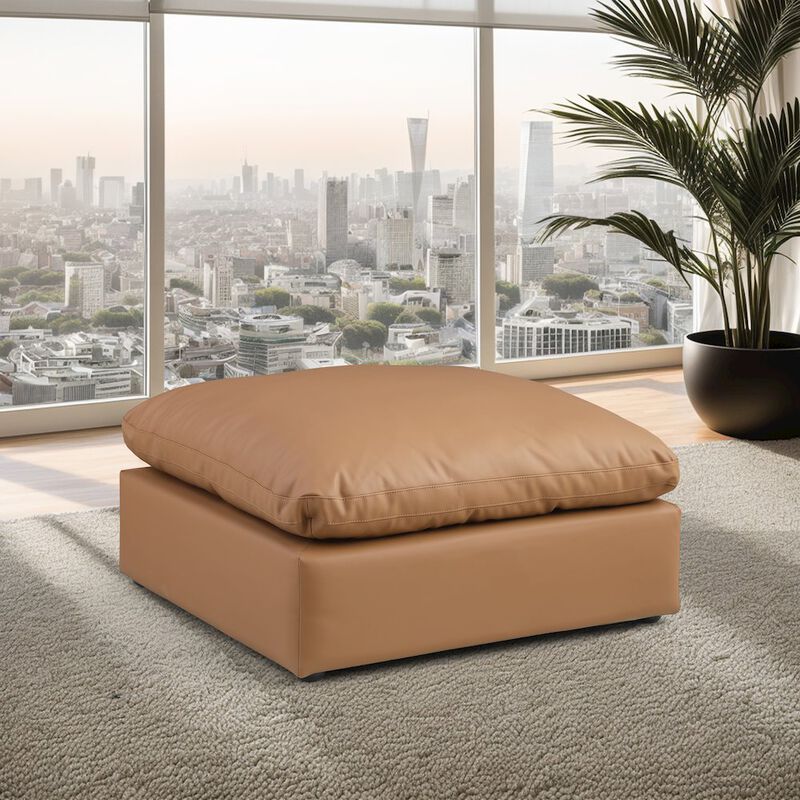 Meridian Furniture Comfy Cognac Vegan Leather Modular Ottoman