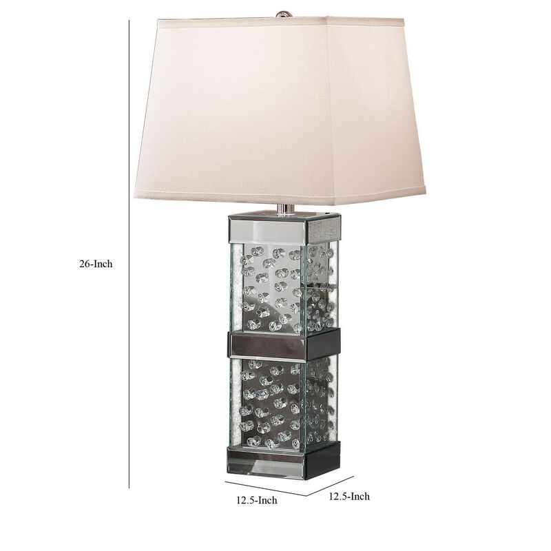26 Inch Table Lamp, Empire Shade, Crystal Glass Stand, Clear Finish -Benzara