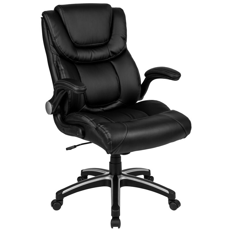 Hansel High Back Black LeatherSoft Executive Swivel Office Chair with Double Layered Headrest and Open Arms image number 0