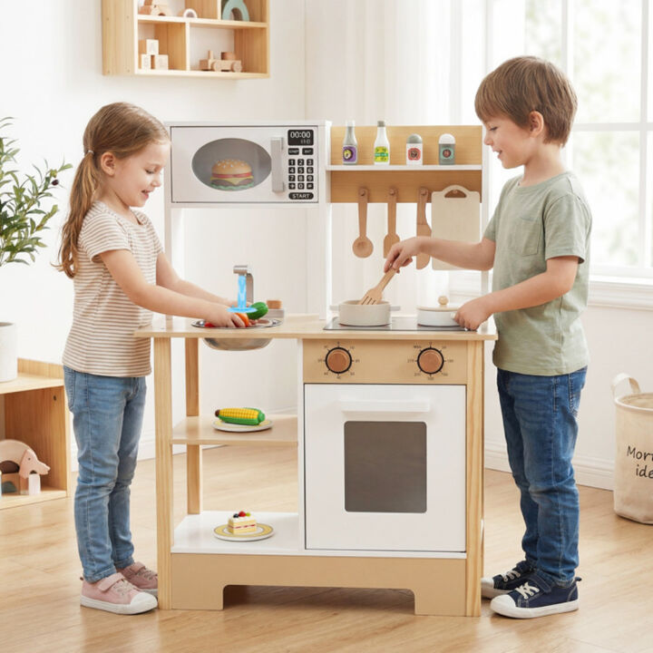 Wooden Kids Play Kitchen Set with Chalkboard Birthday Gift Age 3 Plus