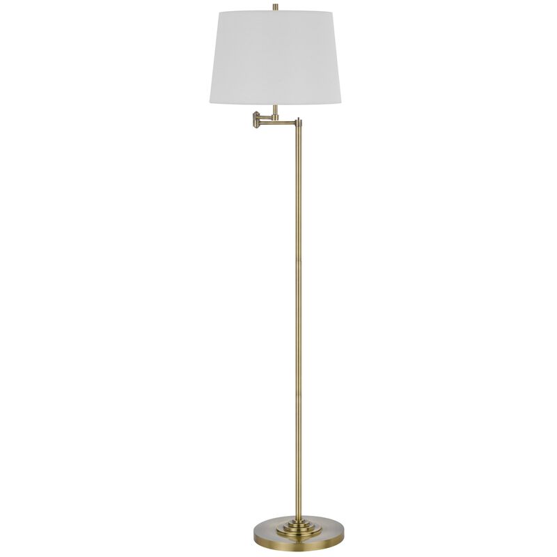 Tomi 63 Inch Floor Lamp, Double Swing Arm, Brass Metal, White Shade - Benzara