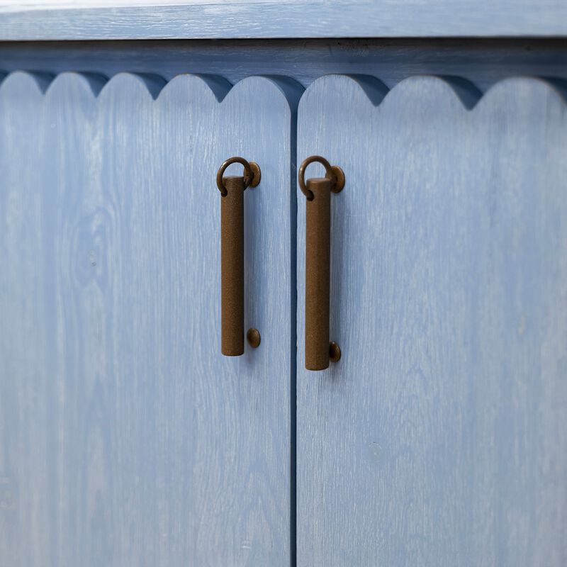 Jazz 76 Inch Sideboard Console Cabinet in Light Blue Solid Pine Wood, Gold - Benzara