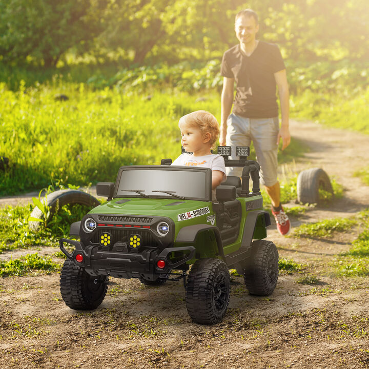 BreeBe 12V Battery Powered Ride on Car, Ride on Truck w/ Remote, 4 Suspension Wheels, Music Horn Lights