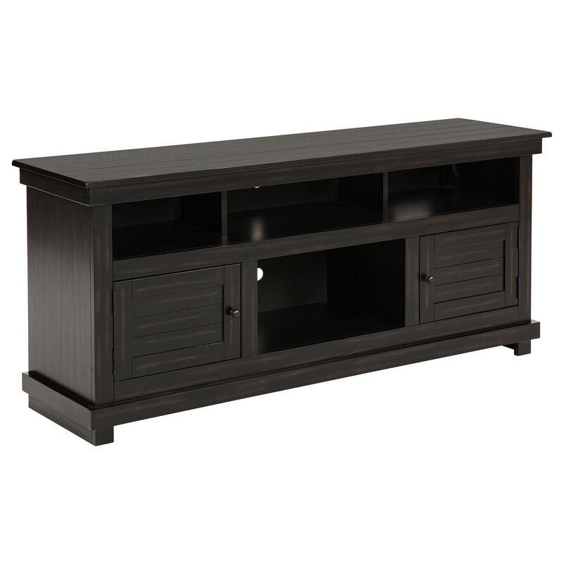 Ayne TV Stand Media Cabinet, 2 Doors and 4 Shelves, Black Wood 60 Inch - Benzara