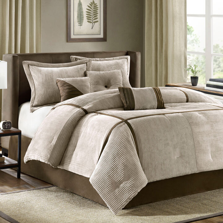 Gracie Mills Barlow 7-Piece Comforter Set in Taupe and Chocolate Brown