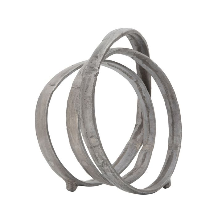 Sculpture with Metal Interconnected Ring Design, Silver- Benzara