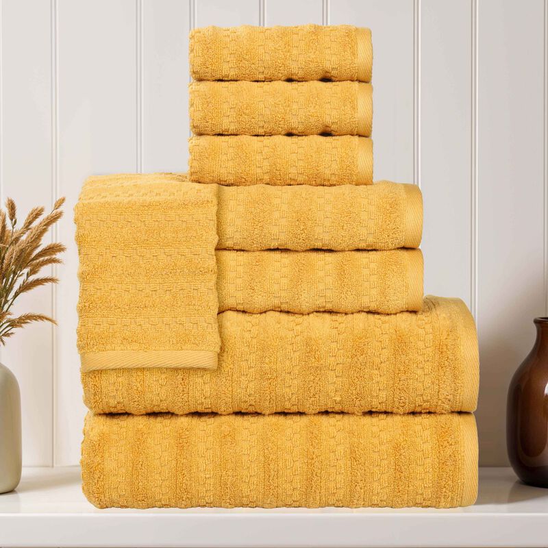 Zero Twist Cotton Waffle Stripe Towel Set Plush Absorbent Towels image number 1