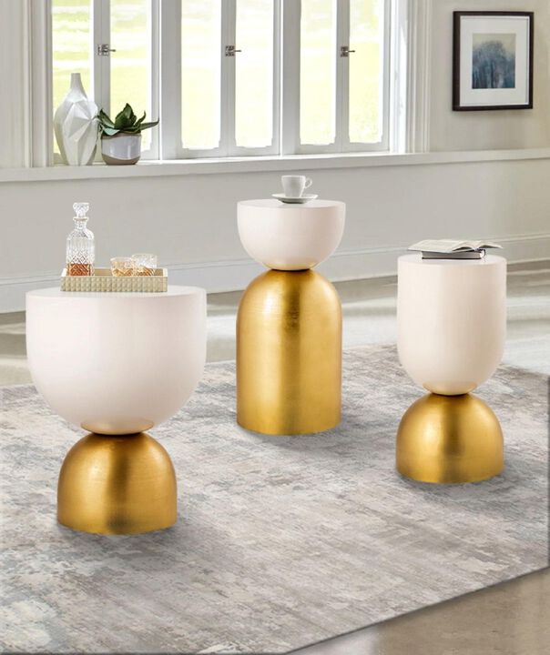 Pasargad Home Calista Iron Round Side Table, Brass - Ivory