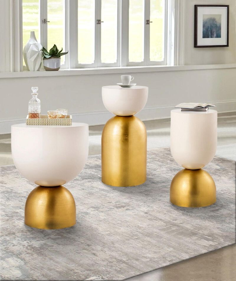 Pasargad Home Calista Iron Round Side Table, Brass - Ivory