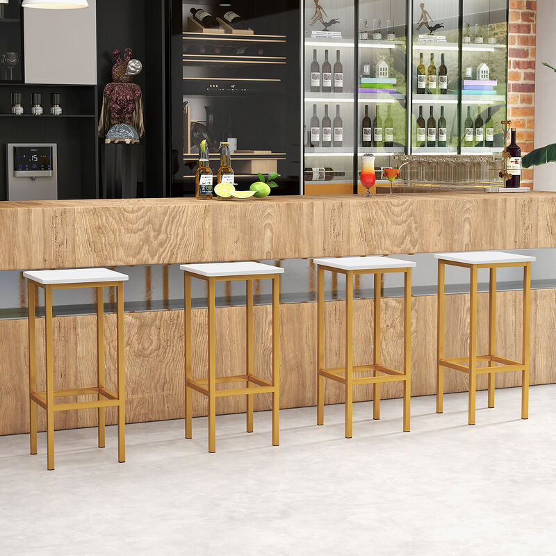 Set of 4 Bar Stool Set 26" Bar Chair with Metal Legs and Footrest