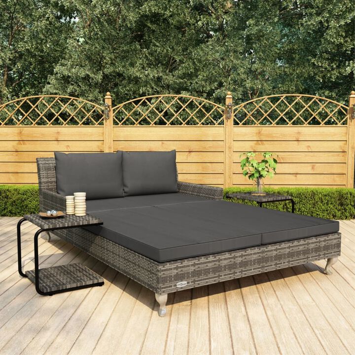 vidaXL 2-Person Garden Sun Bed with Cushions Poly Rattan Gray