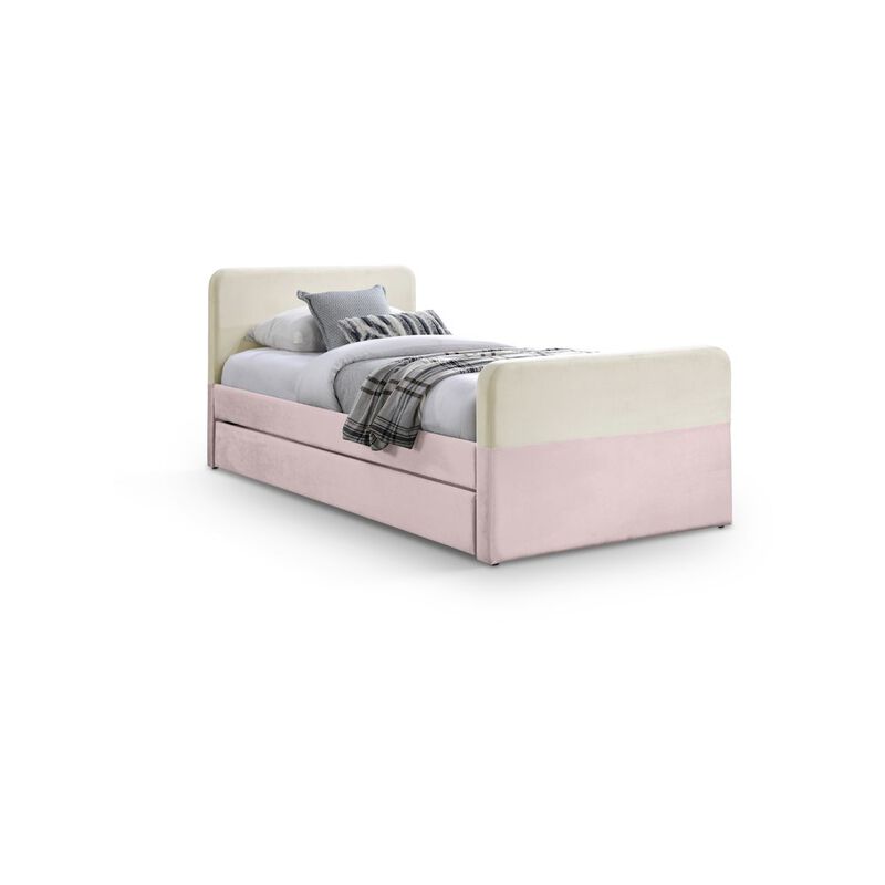 Meridian Furniture Ivy Pink & Cream Velvet Twin Trundle/Storage Bed