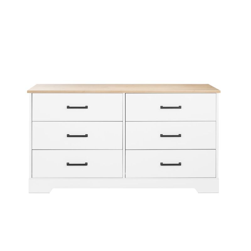 Prepac Rustic Ridge 6 Drawer Dresser, 18.25 D x 53.25 W x 28.5 H, White & Oak