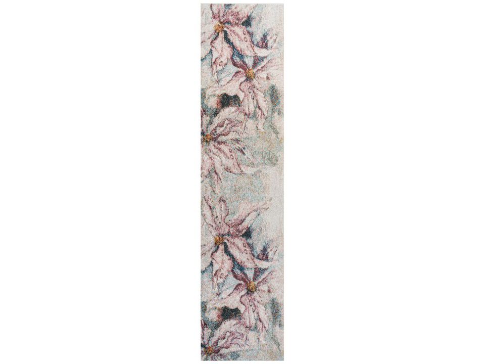 Pastello Modern Abstract Muted Flowers Pink/Gray 2 ft. x 8 ft. Runner Rug