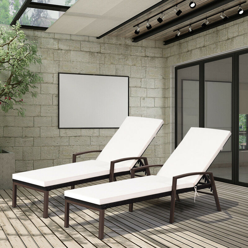 Adjustable Rattan Chaise Lounges Set for Patio &ndash; Ergonomic Chairs with Cushions (2PCS) image number 1