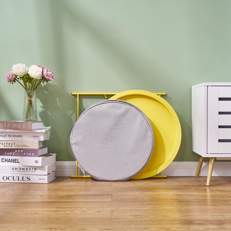 VECELO Round Side/End Table with Fabric Storage Basket