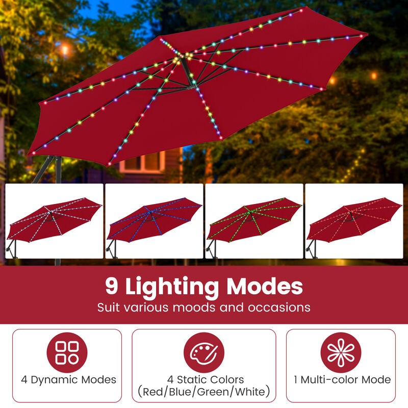 10-Ft Solar Offset Hanging Patio Umbrella with LED Lights and Base image number 5